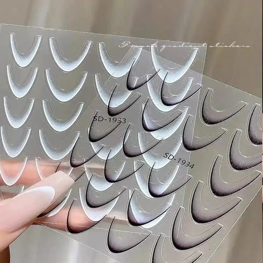 2Sheets French Gradient Line Nail Art Stickers 3D Self-Adhesive White+Black Slider Design Stencil Manicure Guides DIY Nail Decor from PriceLows™