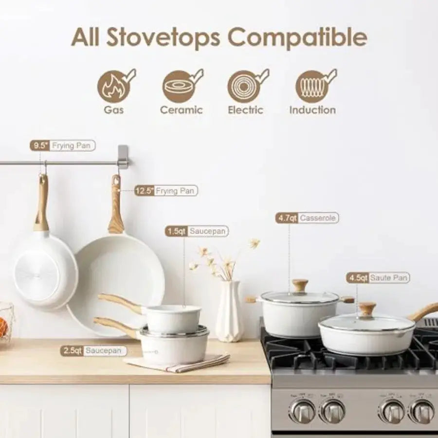 Nonstick Ceramic Cookware Set 16-Piece, Healthy Pots and Pans Set, Non-toxic Kitchen Cooking Set with Stay-Cool Handles, Silico from PriceLows™