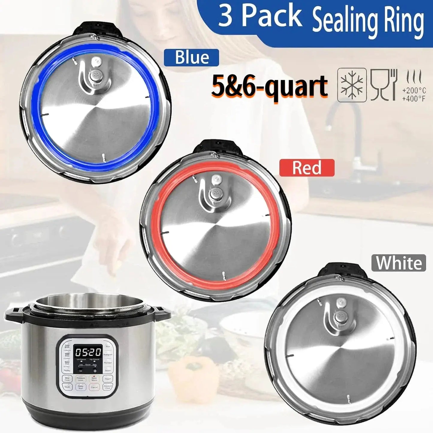 Instant Pot Sealing Ring | 3 Piece Set | 5 To 6 Qt | 5 Qt, 6 Qt