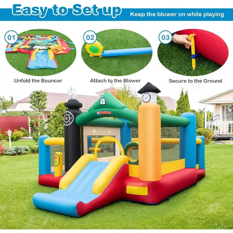 Inflatable Bounce House Train Theme Jumping Castle with Slide Ball Pit Basketball Rim for Indoor Outdoor Use Fun and Safe Infla from PriceLows™