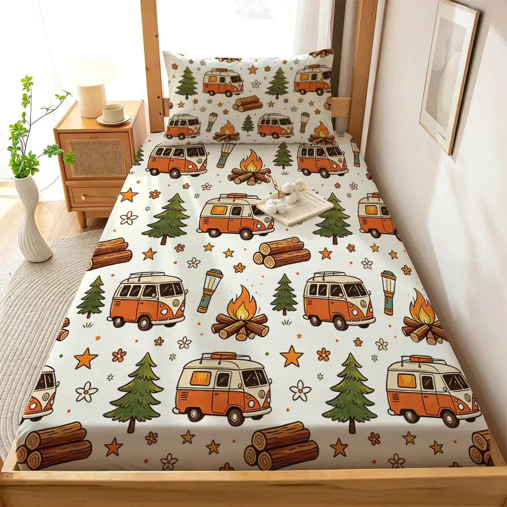 3pcs Happy Camping Tent Printed Coreless Bed Sheet Summer Set Multi Size Soft Comfortable Bedding Decoration Machine Washable from PriceLows™