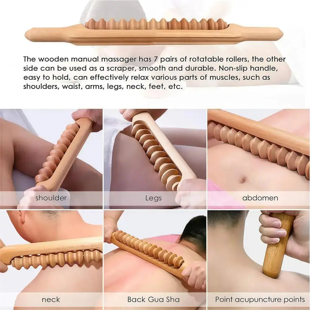 Wooden Gua Sha Tool | Natural Beech Wood | Soft Tissue Massage Stick for Back And Shoulder Pain