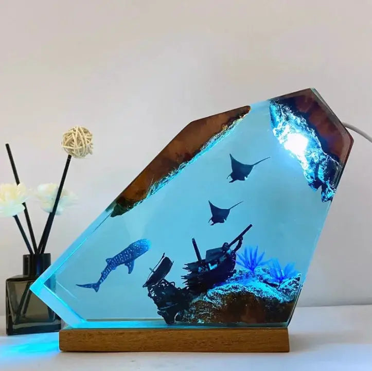 Seabed World Organism Resin Table Light Creactive Art Decoration Lamp Shark Sunken Ship Theme Night Light USB Charge from PriceLows™