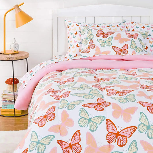 Twin Butterfly Bedding Set for Kids, Soft Microfiber Bed-in-a-Bag with Comforter and Sheets from PriceLows™