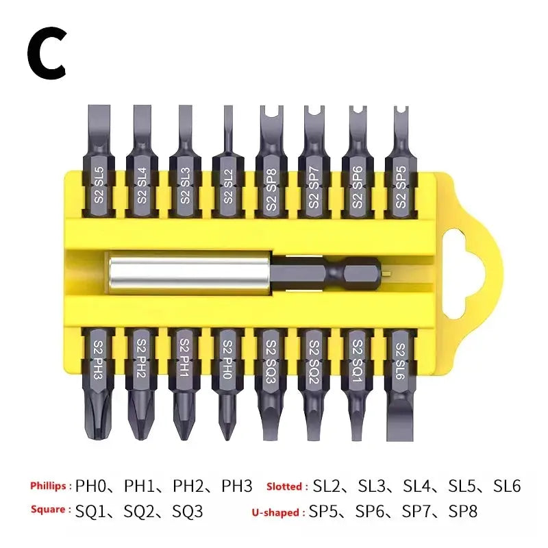 17Pcs S2 Alloy 25mm Steel Magnetic Screwdriver Bits Set in Torx Hex Square Phillips Slotted U-shaped Y Triangle DIY Hand Tool from PriceLows™