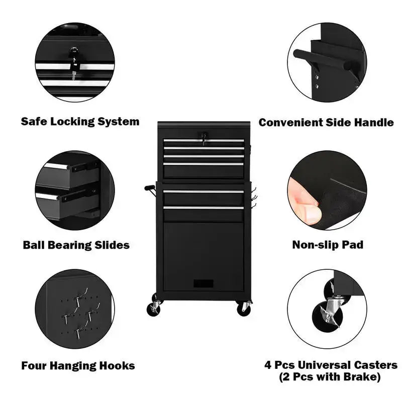 Rolling Cabinet Storage Chest Box Garage Toolbox-Black from PriceLows™
