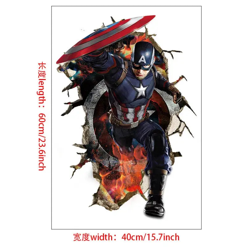 3D Wall Sticker | Size 60x40 cm | Avengers | Hulk Iron Man Captain America Thor