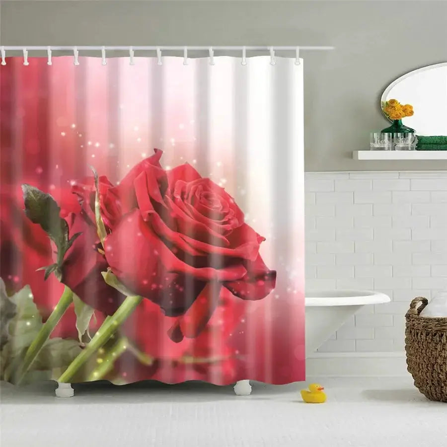 3D Flower Plum Blossom Lotus Lavender Rose Shower Curtains Bathroom Curtain Frabic Waterproof Polyester Bath Curtain with Hooks from PriceLows™