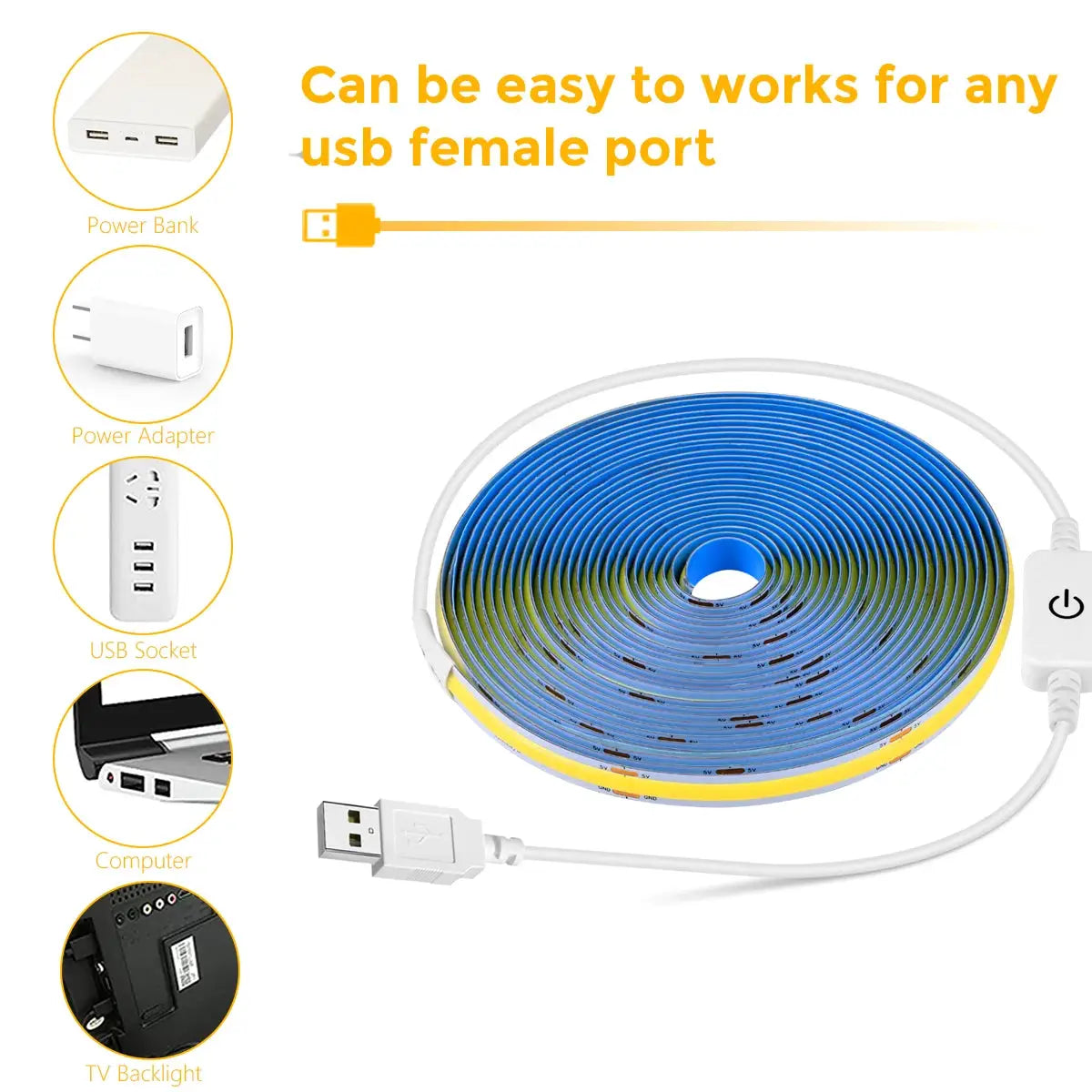 1M-5M USB LED Strip Light 5V 320LEDs/M COB Touch Sensor Dimmable Lamp Tape DIY TV Mirror Backlight Kitchen Room Night Lighting from PriceLows™