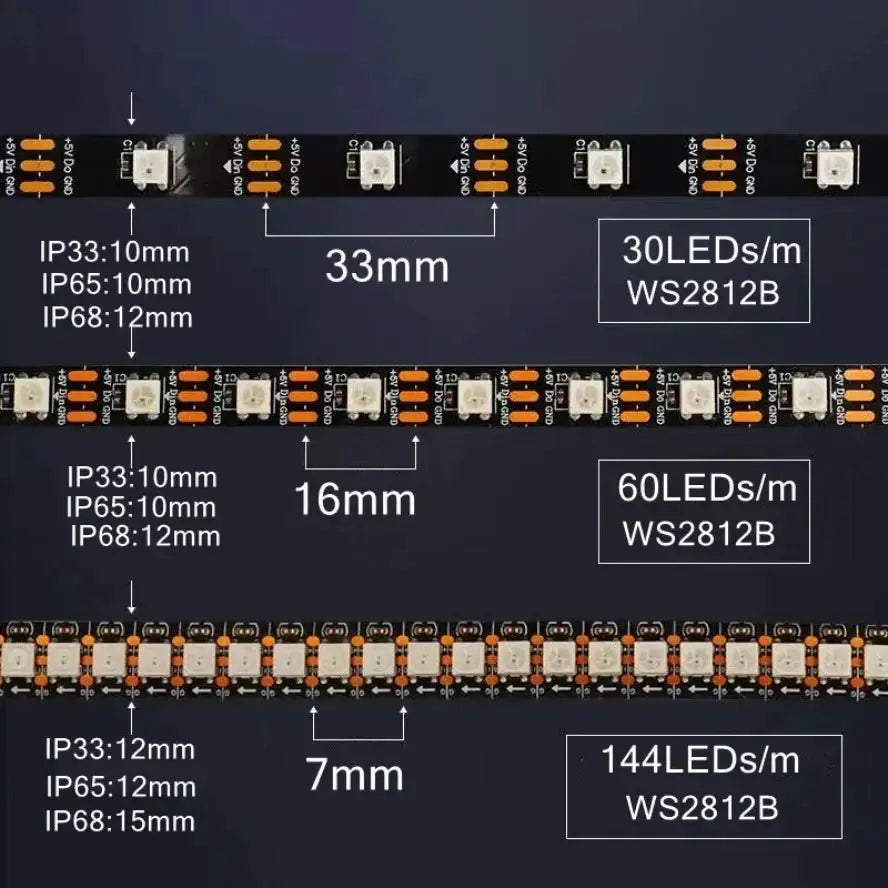 5V Independent Control WS2812B IC Led Lights RGB Led Strip Light IP65 IP68 Waterproof Smart Pixels Magic Light Black White PCB from PriceLows™