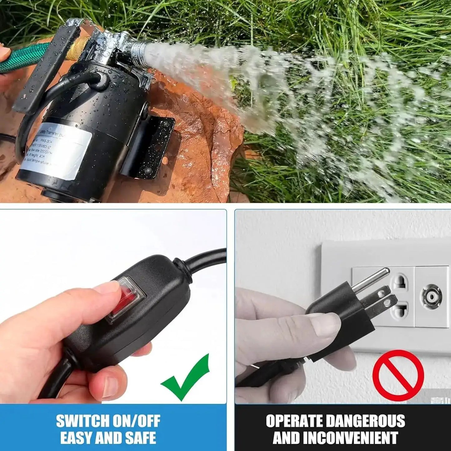 Water Transfer Pump | 115V 1/10 HP | 330 GPH Flow | 2 Hose Kit