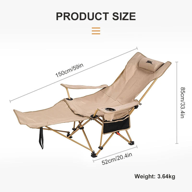 Reclining Camping Chair | 2-in-1 Design | Adjustable Backrest | Beach