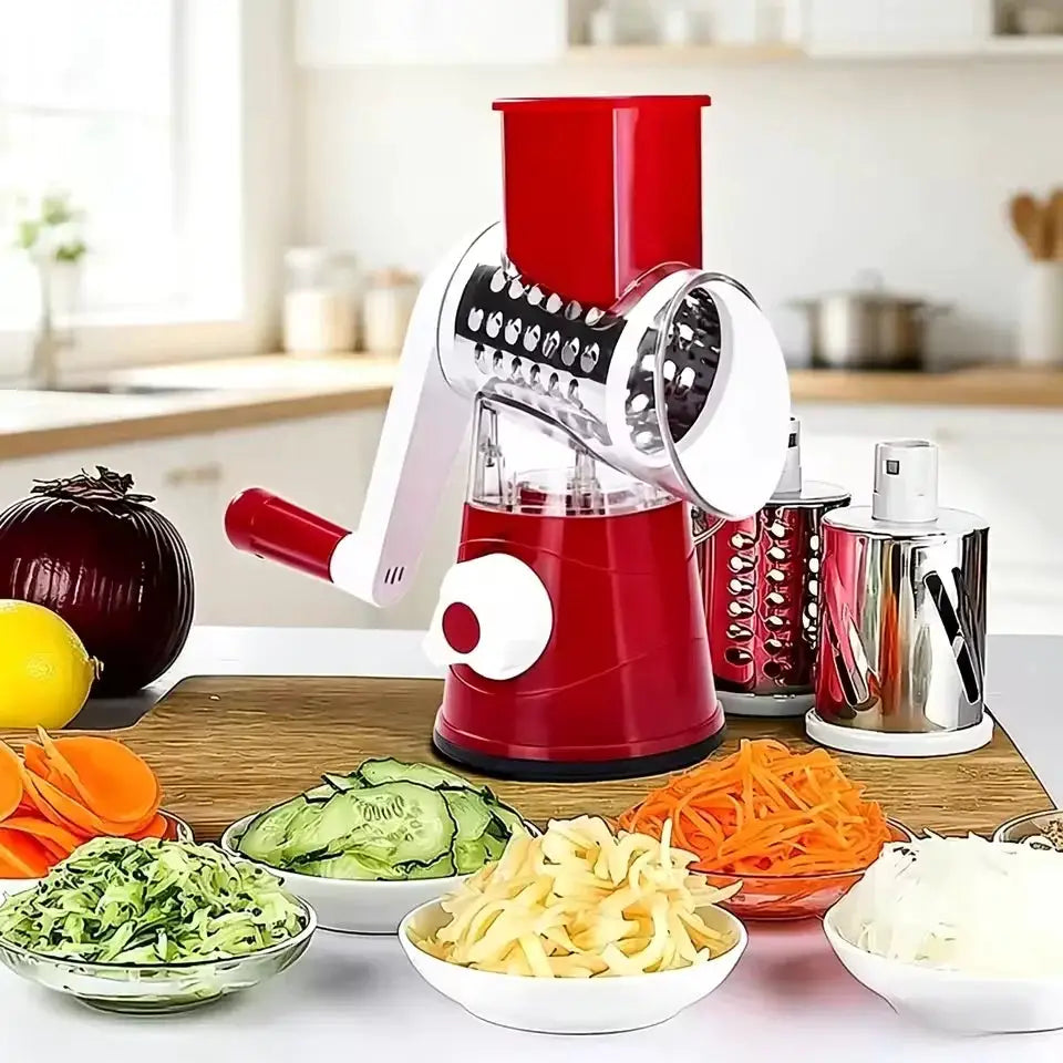 Rotary Vegetable Slicer | 3 In 1 Grater | Stainless Steel Blades