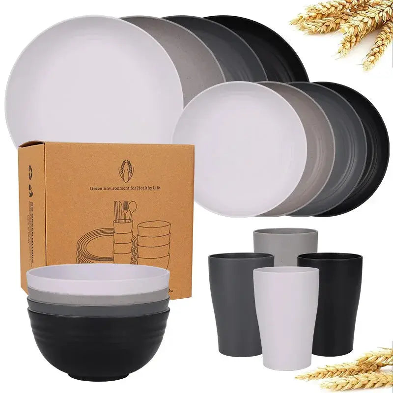 Natural Wheat Straw Tableware Set Dinnerware Sets Biodegradable Unbreakable Plates, Bowls, Cups Lightweight for Kitchen Camping from PriceLows™