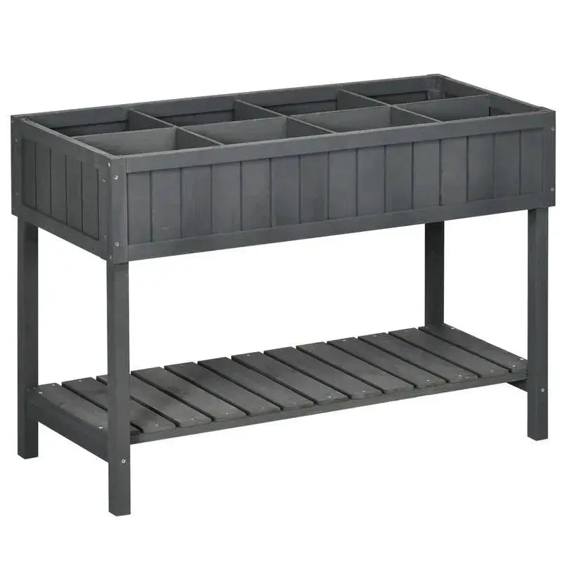 Wooden Raised Garden Bed, Elevated Planter Box Stand with 8 Slots and Open Shelf, Dark Gray from PriceLows™