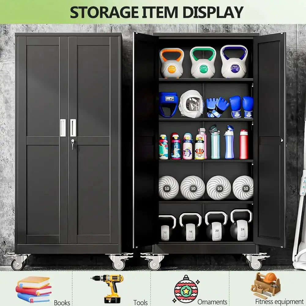 71 Tall Rolling Utility Cabinet with Wheels, Lock, 4 Adjustable Shelves - Heavy Duty Steel Storage for Garage, Office, Utility R from PriceLows™