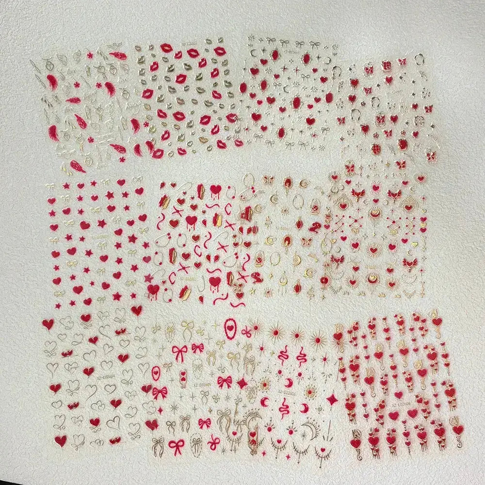 8pc 3D Mixed Color Heart Nail Stickers Valentines' Day Sweet Red Pink Love Selfadhesive Nail Decoration Decals Manicure Supplies from PriceLows™