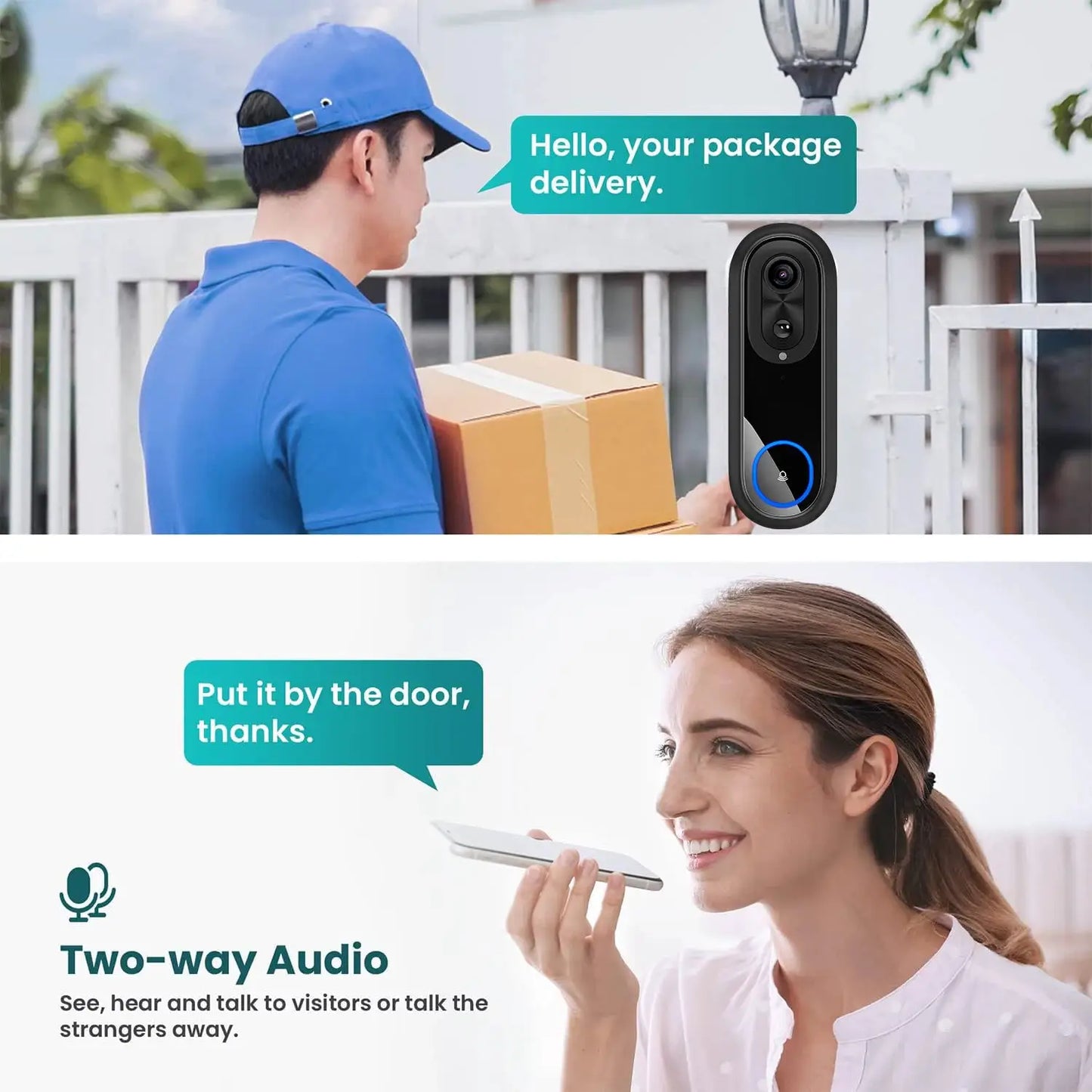 Smart Video Doorbell | 1080P WiFi Camera | Two Way Audio | 7000mAh Battery