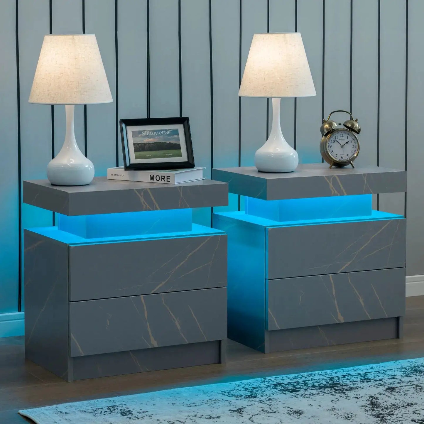Cubehom Nightstand Set of 2 LED Nightstand with 2 Drawers,Night Stand with LED Light,Bedside Table with Drawers for Bedroom from PriceLows™