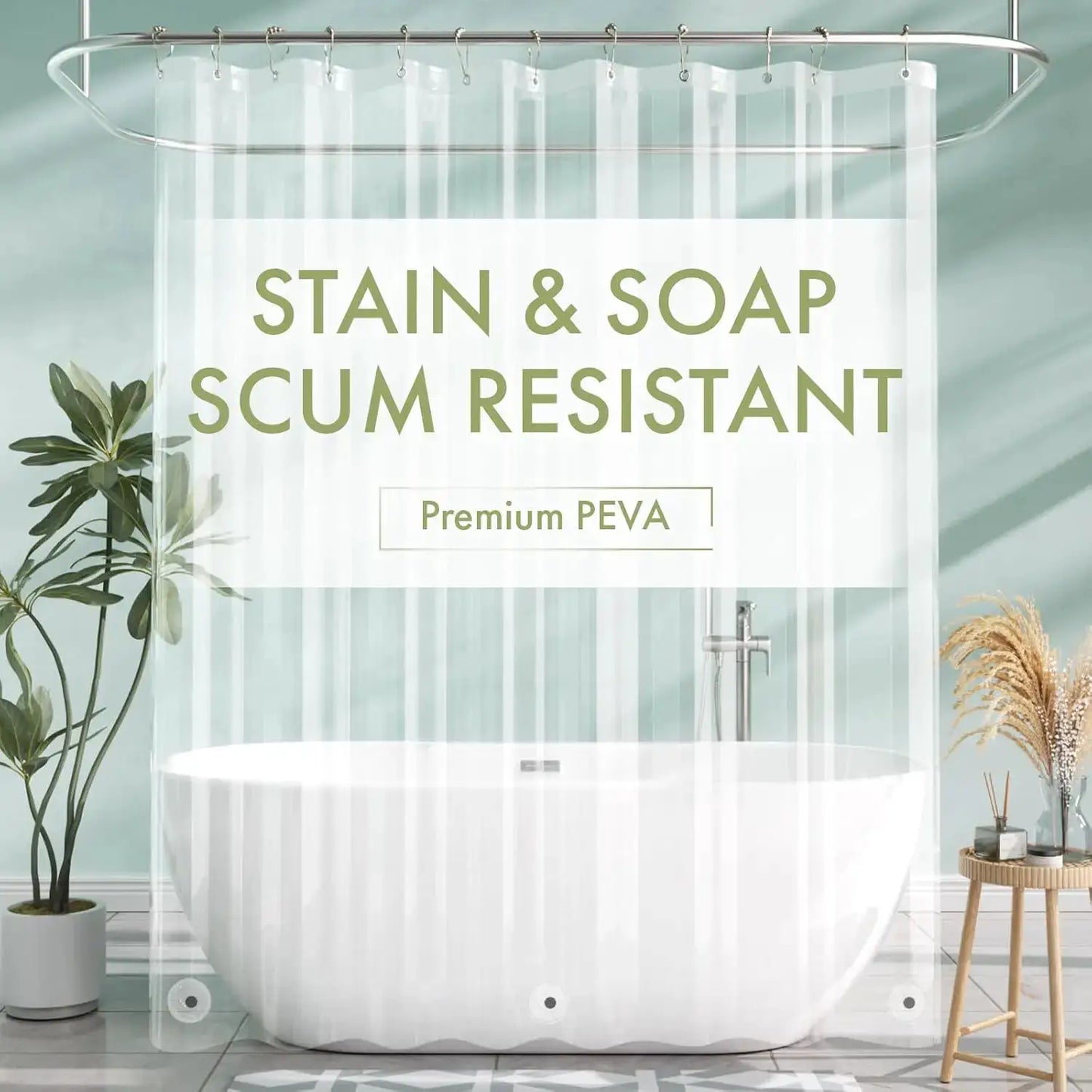 Transparent PEVA Shower Curtain - Waterproof with Magnetic Weights, Stain Resistant & 12 Rustproof Grommets from PriceLows™