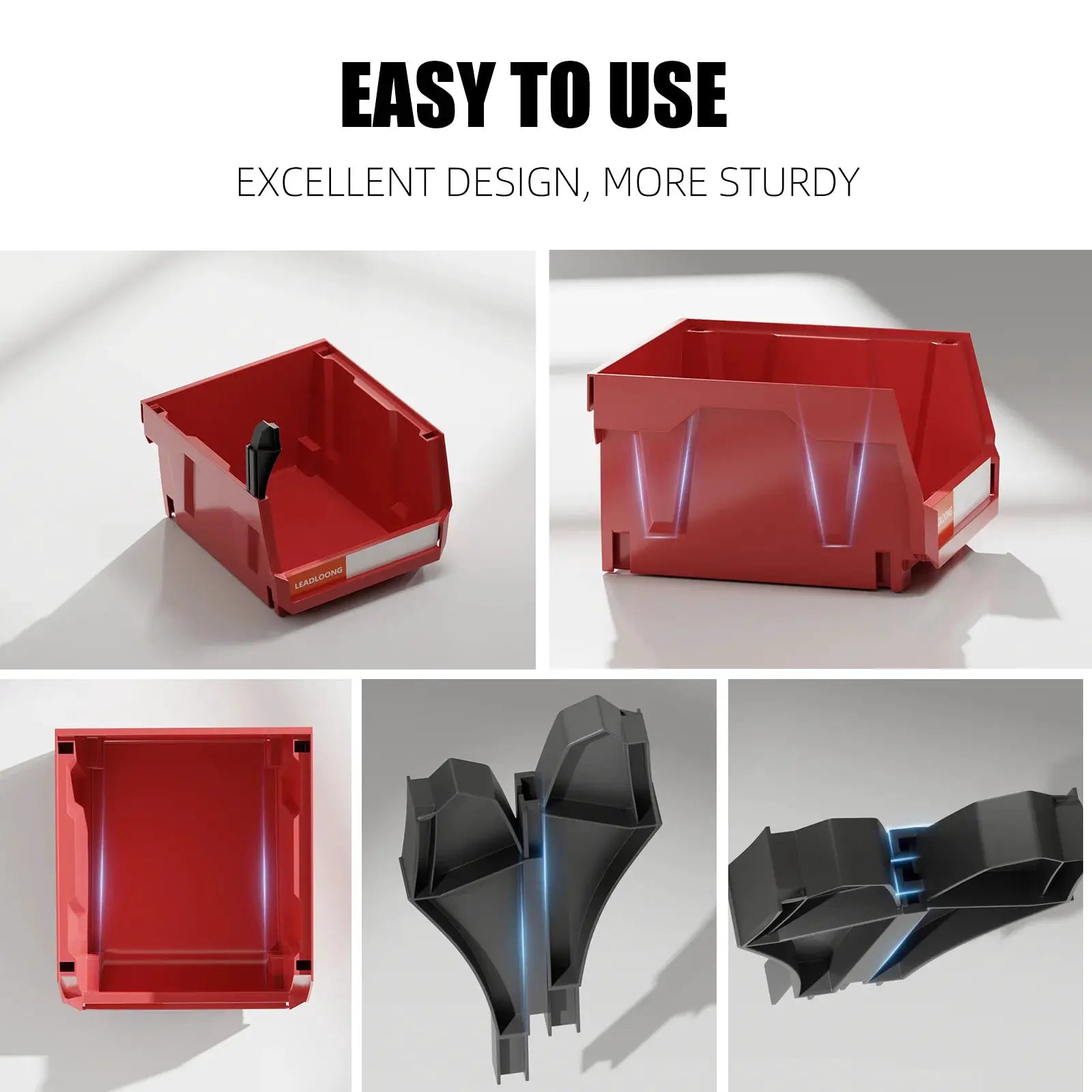 6/24 Pcs Red Stackable Plastic Parts Bins - 5"x4"x3" Garage Tool Storage Containers - Heavy-Duty Organizer Bins for Workshop from PriceLows™