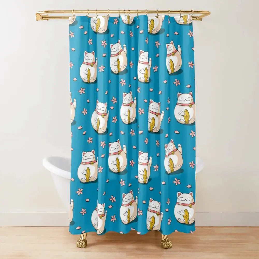 Japan Lucky Fortune Cat Shower Curtain Gold Coin Bathroom Decoration With Hook Polyester Fabric Waterproof Shower Curtain Hooks from PriceLows™