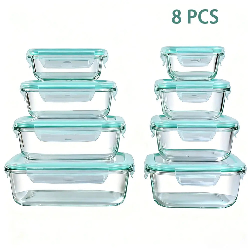 8pcs Glass Food Storage Containers Set Lunch Box Leakproof Airtight Microwave & Oven Safe Stackable Kitchen Organizers from PriceLows™