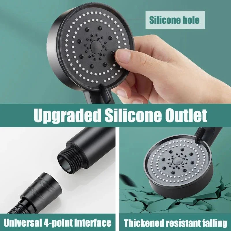 Shower Head | 5 Modes Adjustable | High Pressure Water Saving | Black