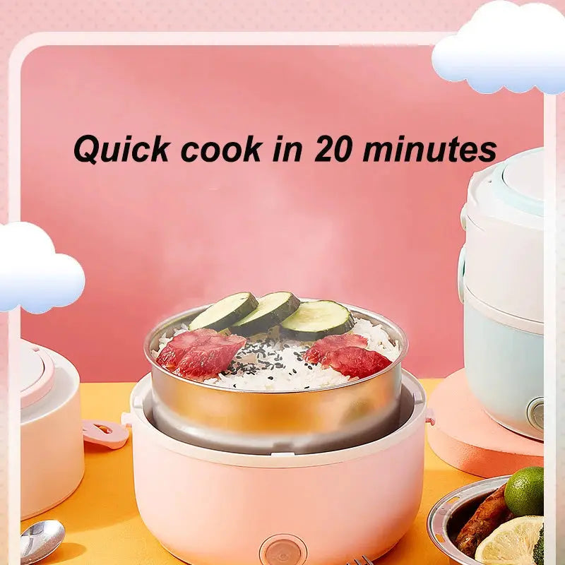 2024 Upgraded Fast Heating Electric Lunch Box Small Multi-functional Insulated Rice Cooker Steamer Portable Electric Lunch Box from PriceLows™