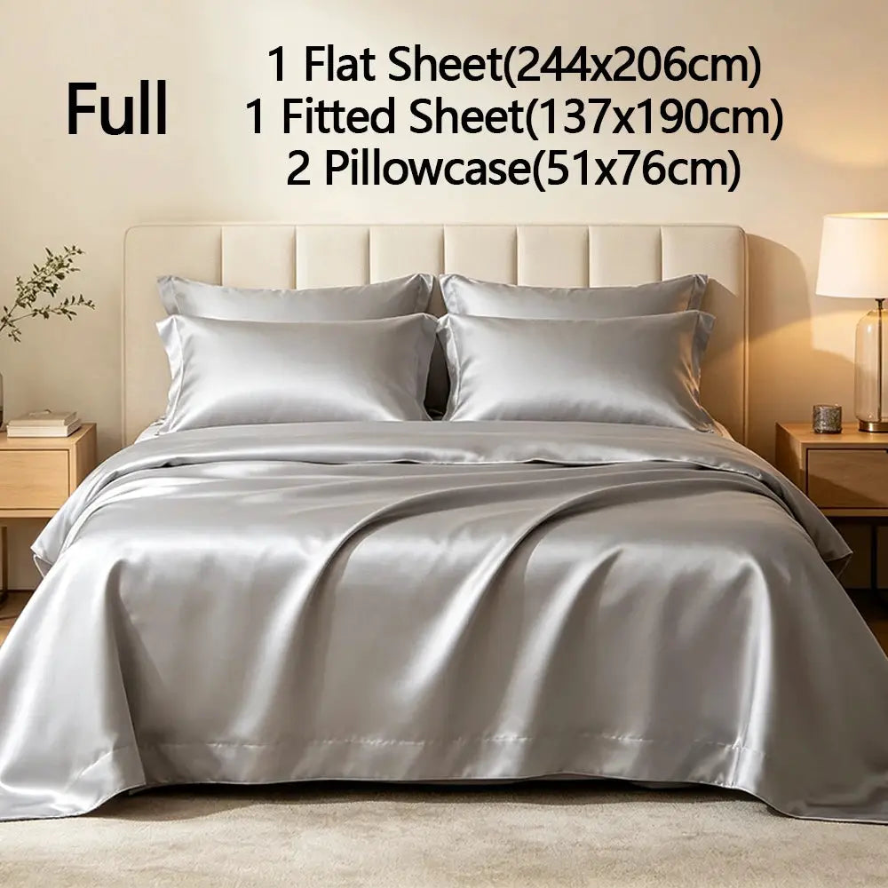 Bed Sheet Set | Pure Bamboo Fiber | Cooling Satin | Silver Grey