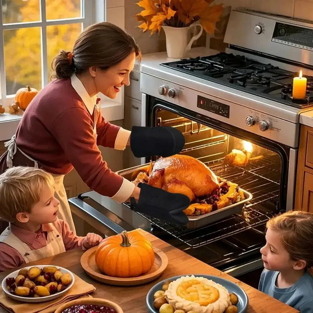 Oven Mitts | Heat Resistant 500F | Non Slip Grip | Short One Size