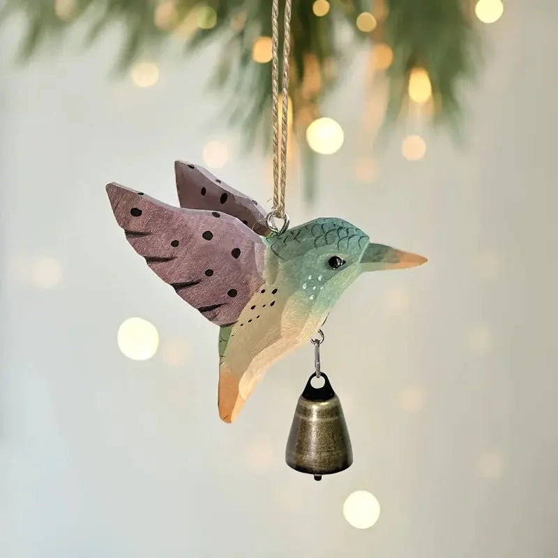 1pc Hand-Carved Solid Wood Hummingbird Wind Chime Pendant -Wood Grain Flying Bird Sculpture with Soothing Sound Rustic Farmhouse from PriceLows™