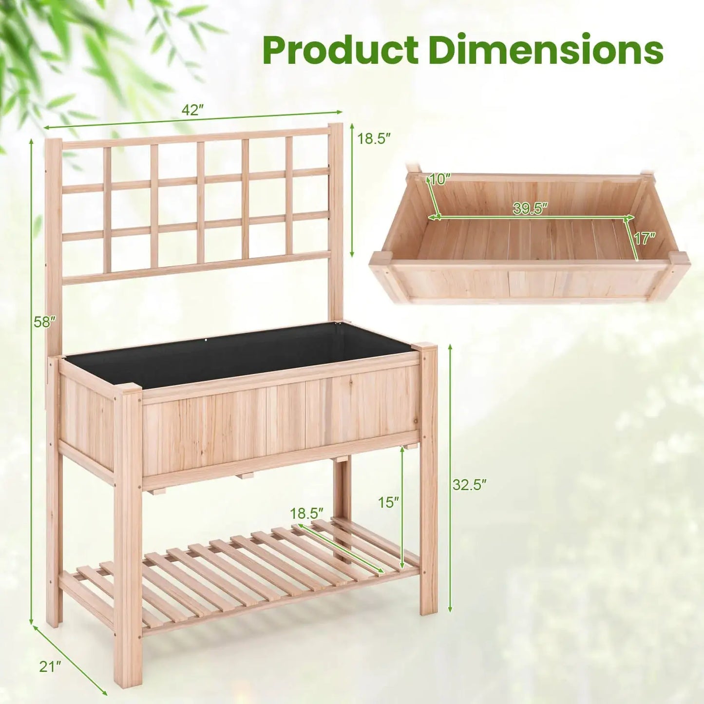 Raised Garden Bed Elevated Wooden Planter Box w/ Trellis & Open Storage Shelf from PriceLows™