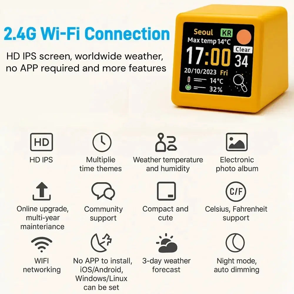 Small Portable Smart Wifi Weather Station Display Weather Temperature Humidity Time Alarm Clock Desktop Decoration from PriceLows™
