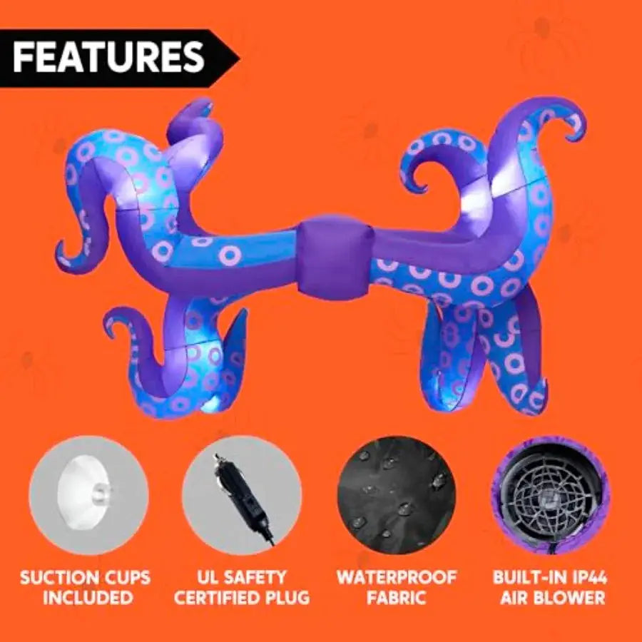 Halloween Inflatable Trunk Decor | Black Octopus Tentacles | LED Lights
