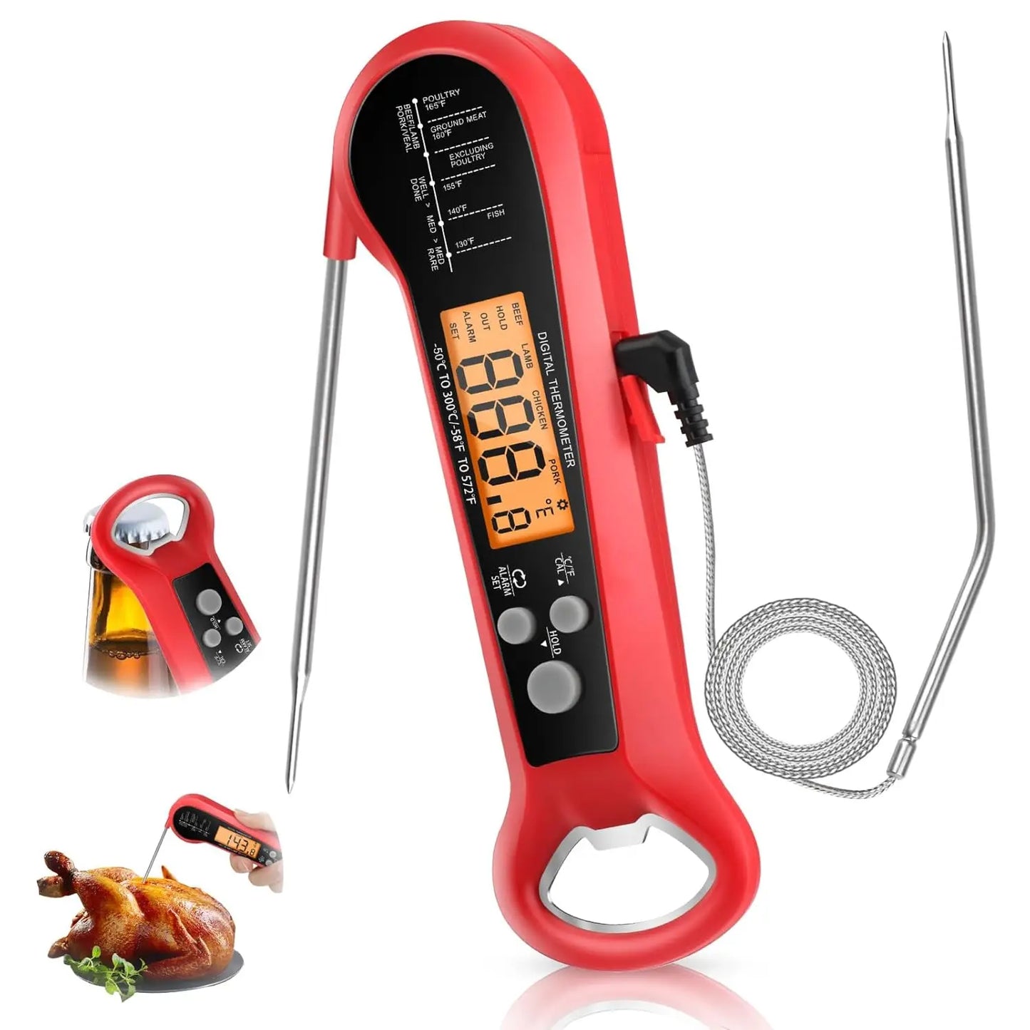 Meat Thermometer | Long Cable For Easy Reading | Digital Waterproof Dual Probe