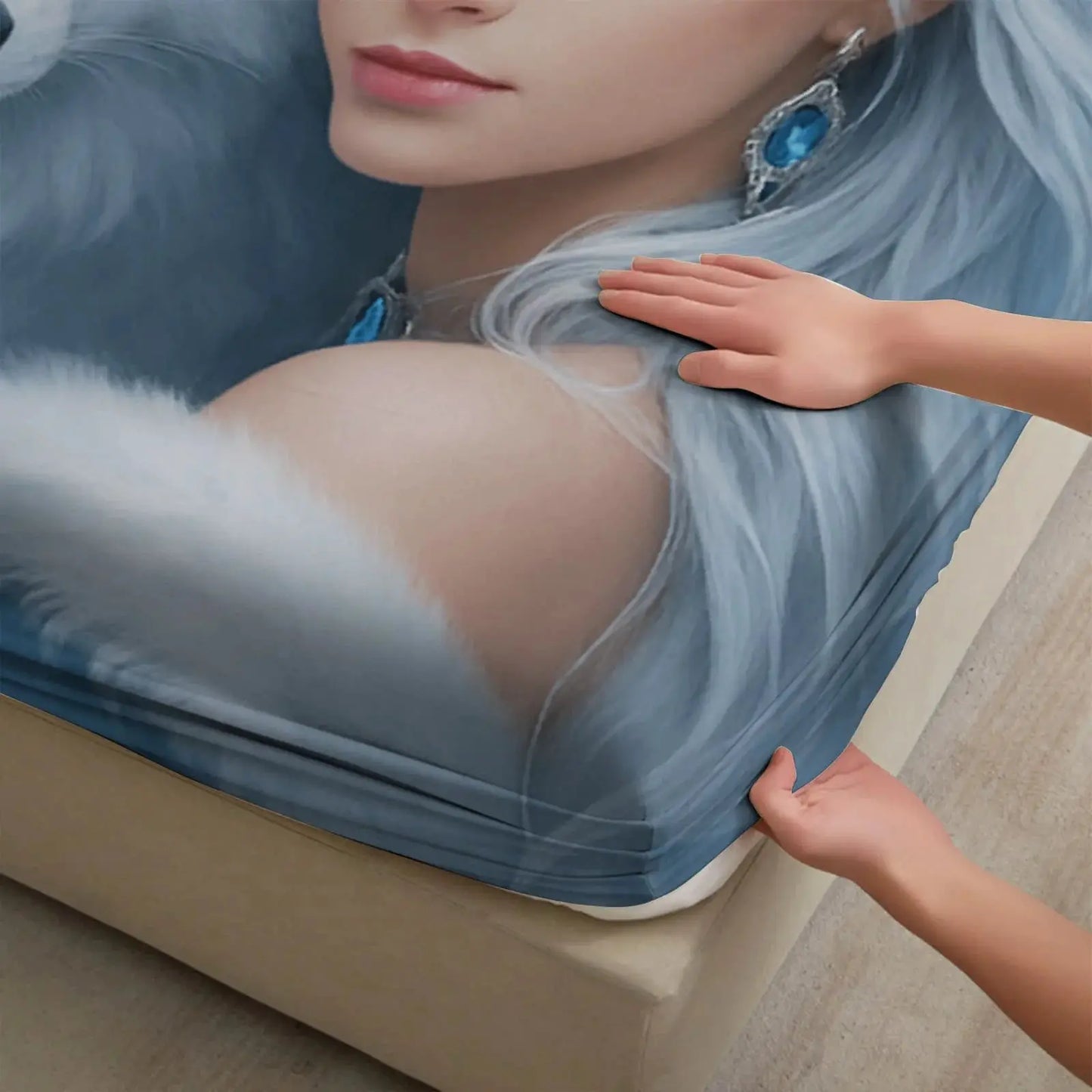 1pc Ice Princess with White Wolf Print Fitted Sheet Deep Pocket Elastic Mattress Cover Single Double Queen King Bedroom Decor from PriceLows™