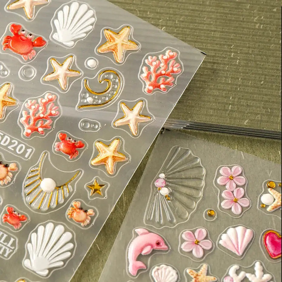 2pcs 5D Embossed Ocean Nail Art Stickers 3D Decals Starfish Coral Seashell Dolphin Crab Summer Beach Nail Decorations Manicure from PriceLows™