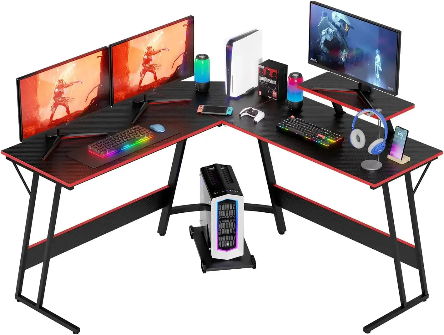 L Shaped 51 Inch Gaming Desk Corner Computer PC Gaming Writing Workstation with Monitor Stand for Home Office, Sturdy & Easy from PriceLows™