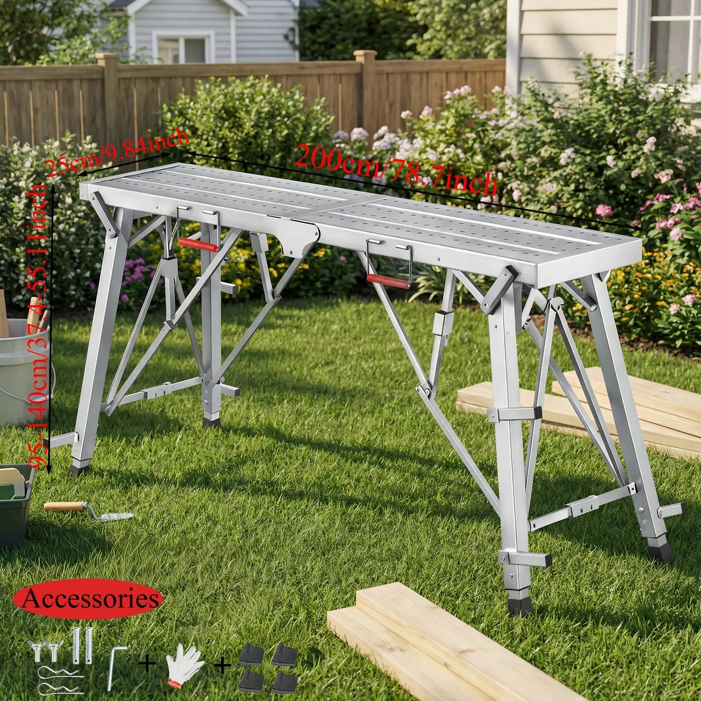 Folding Scaffolding, Portable Work Platform With 650-850 Lbs Capacity, Adjustable Height Step Ladder, Non-Slip Drywall Painting Stool For Home Improvement, Car Washing, Free Gloves Included. from PriceLows™