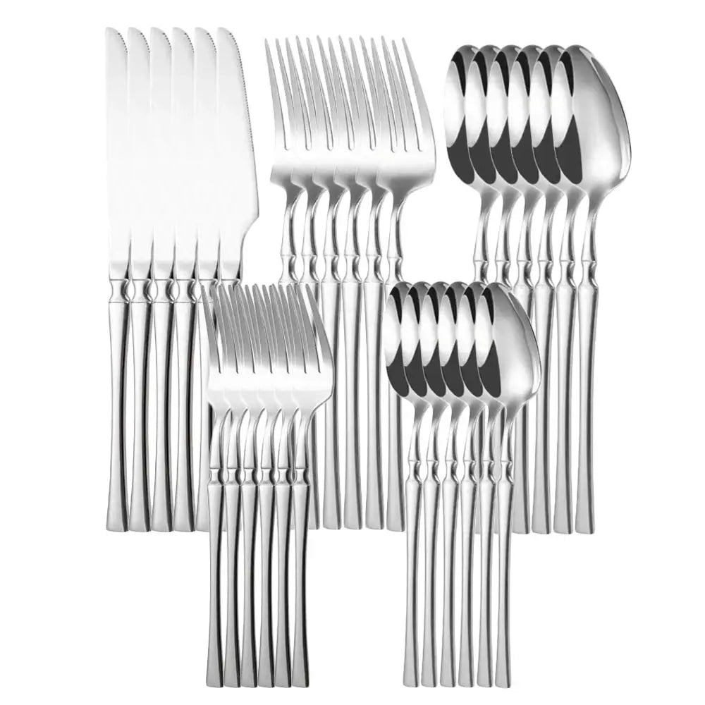 20/30/40Pcs Silver Cutlery Stainless Steel Dinnerware Set Fork Spoon Knife Dinner Set Kitchen Flatware Silverware Tableware Set from PriceLows™