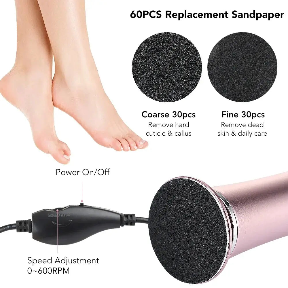 Electric Foot Callus Remover Foot Care File Leg Heels Remove Dead Skin Pedicure Tool Set Foot Grinder & Replacement Sandpaper from PriceLows™