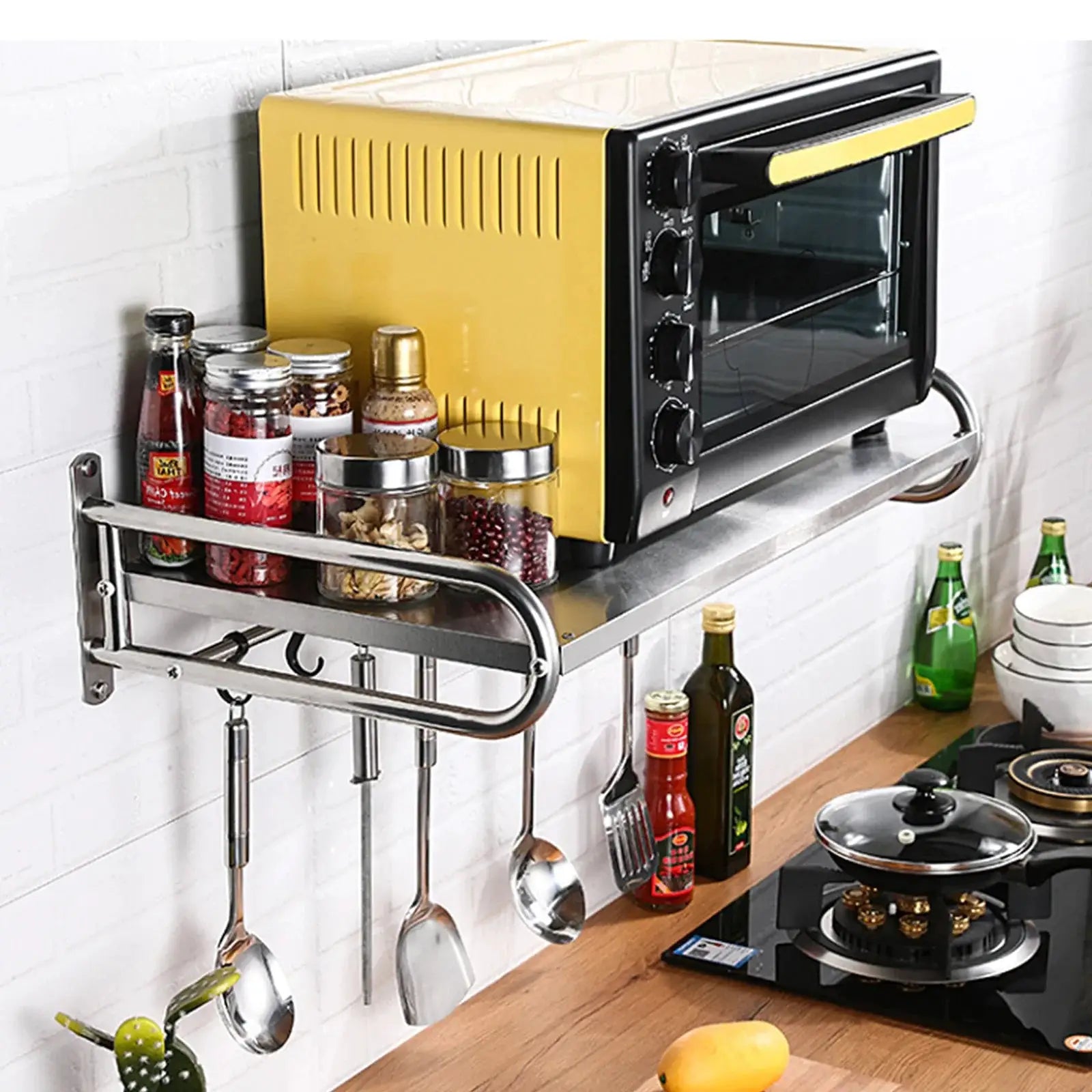 Microwave Oven Rack Stainless Steel Microwave Oven Shelf Wall-Mounted Kitchen Shelf Kitchen Shelves Counter from PriceLows™