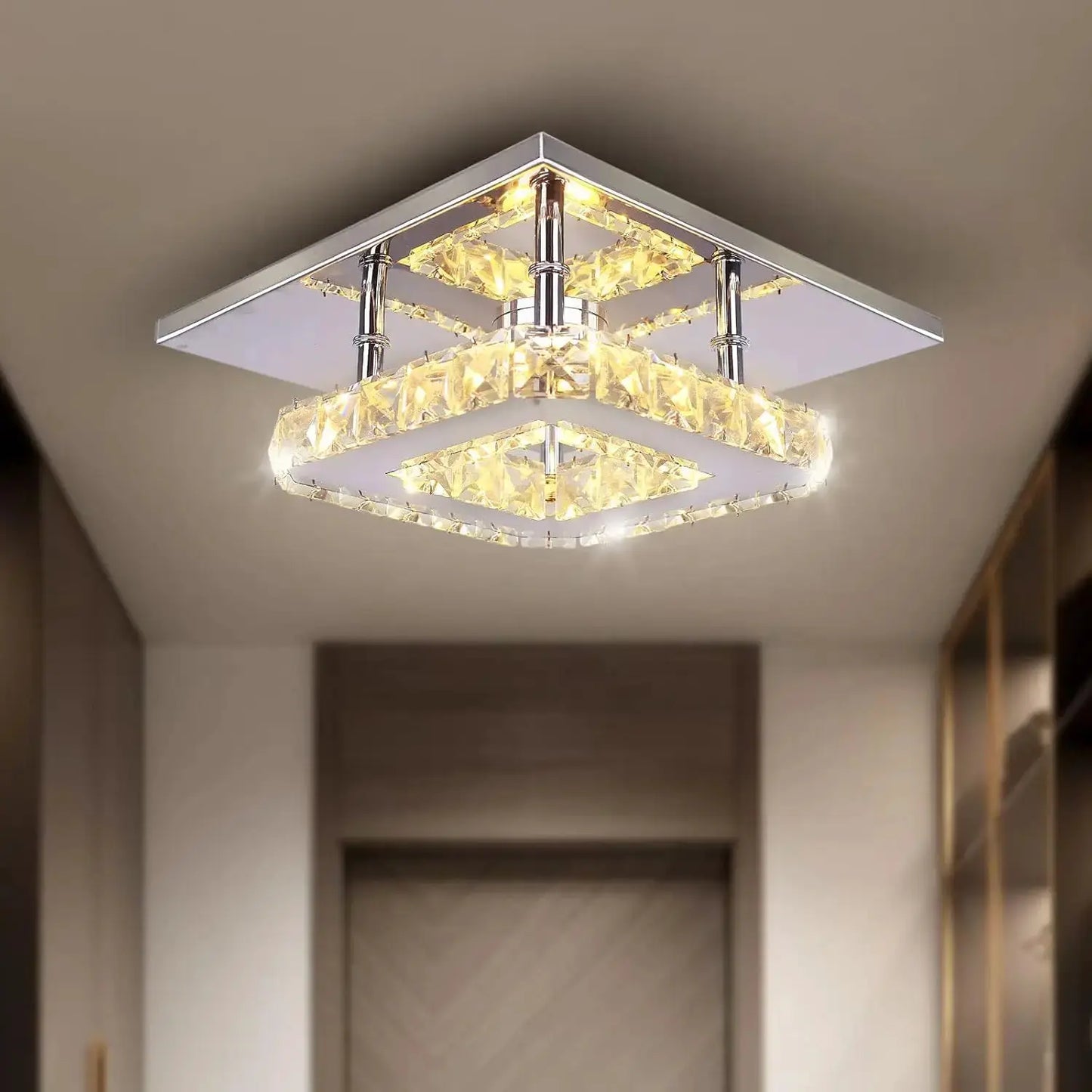 Small Led Chandelier Semi Flush Mount Crystal Lighting Modern Ceiling Crystal Lamp for Bedrooms Dinning Rooms Hallway (Warm) from PriceLows™