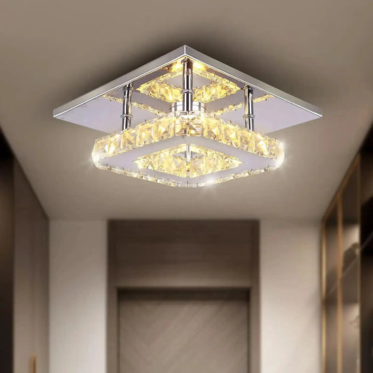 Small Led Chandelier Semi Flush Mount Crystal Lighting Modern Ceiling Crystal Lamp for Bedrooms Dinning Rooms Hallway (Warm) from PriceLows™