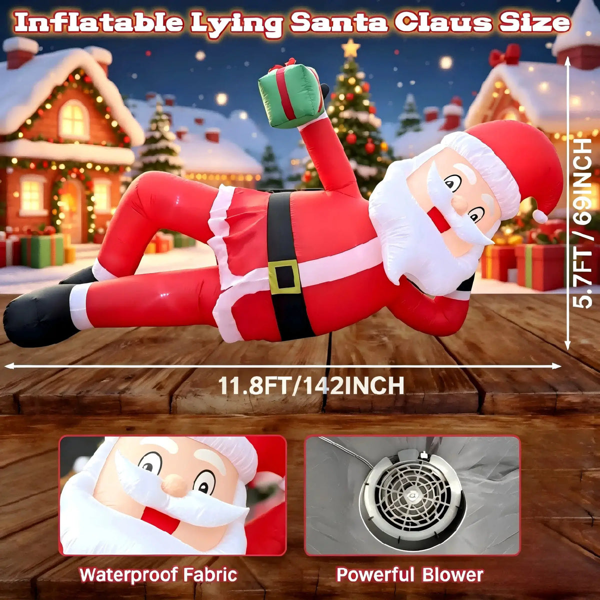 Inflatable Santa | 11.8FT Lying Pose | LED Lights | Gift Box
