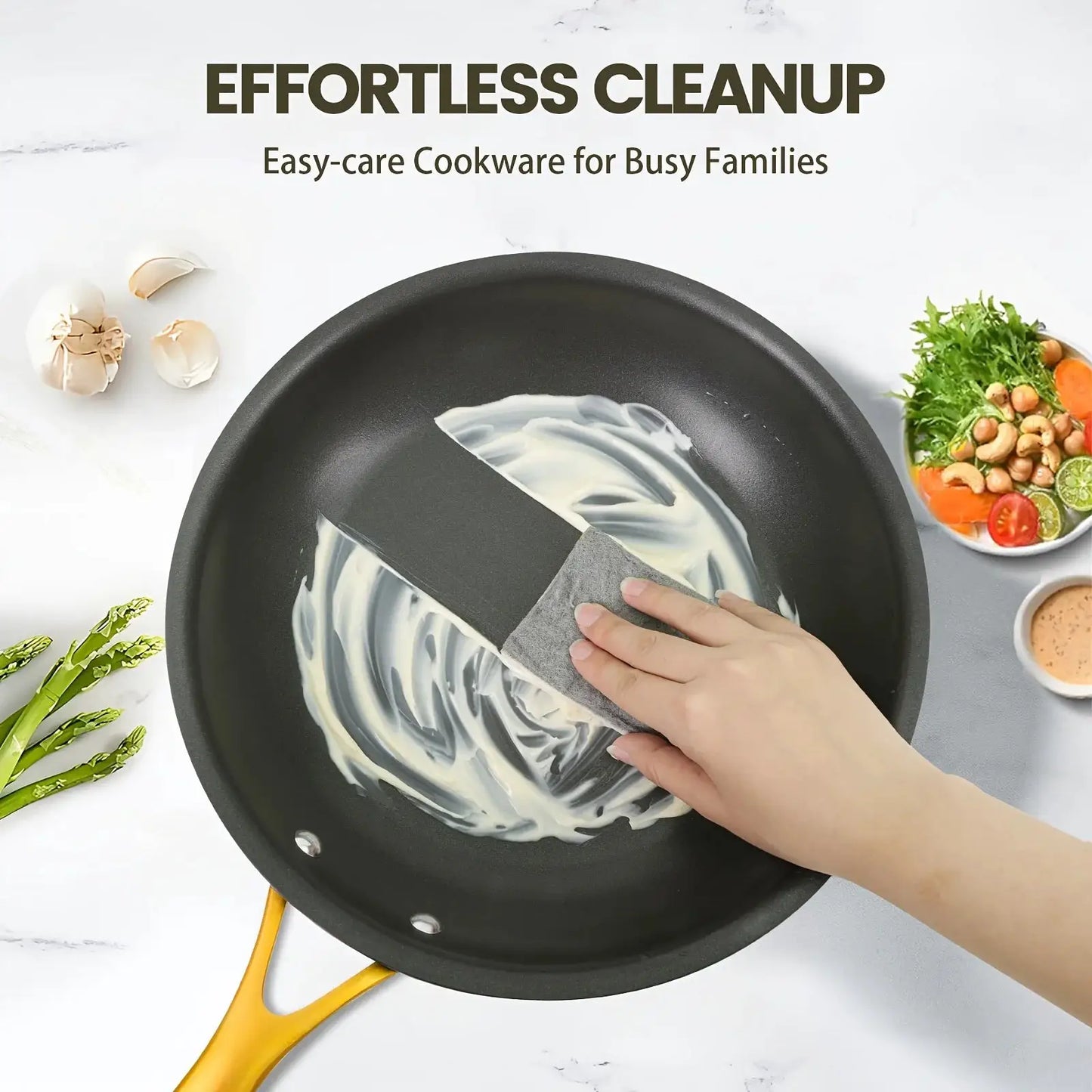 4pcs Hard Anodized Nonstick Cookware Set - Black Pots & Pans with Golden Stainless Steel Handles, Oven & Dishwasher Safe from PriceLows™