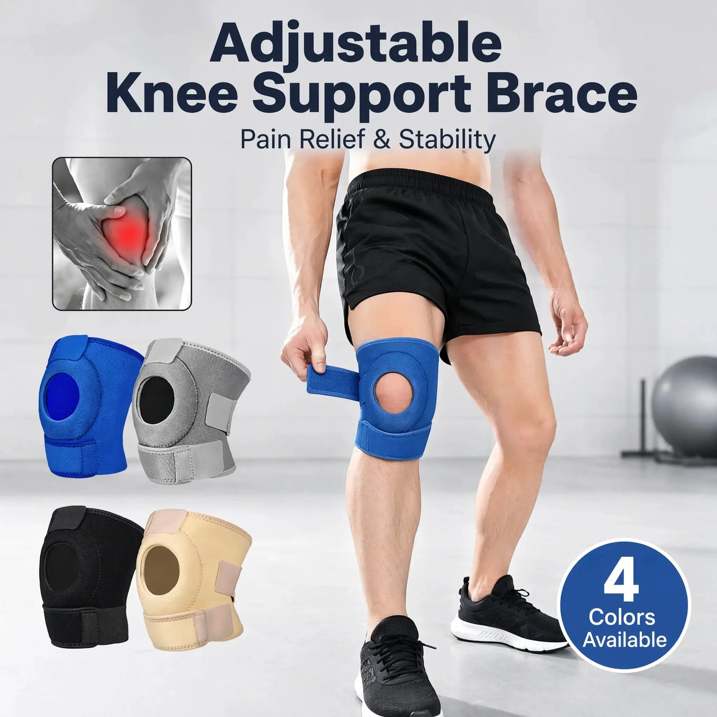 Adjustable Open Patella Knee Brace | Velcro Fastener | Anti-slip Support
