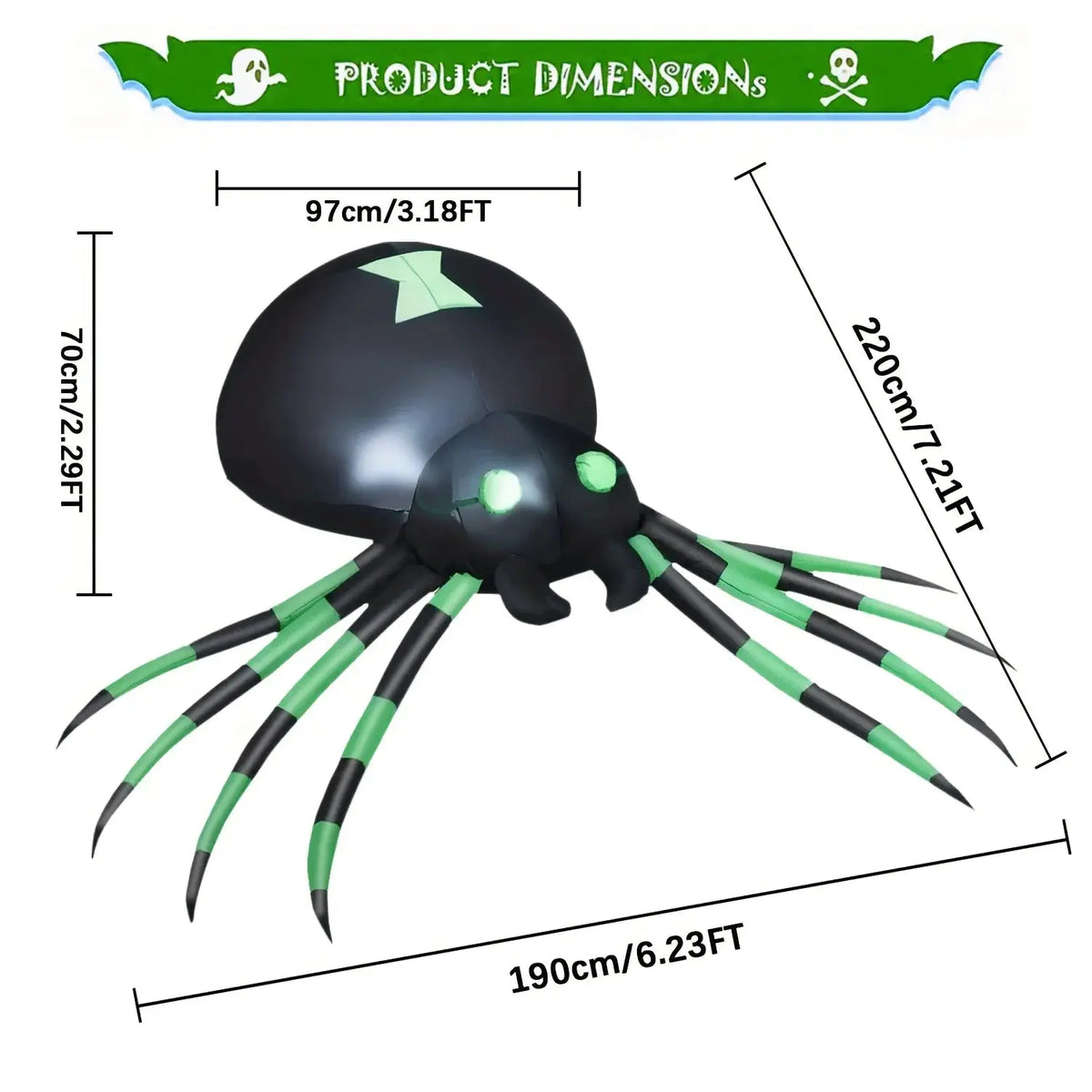 Giant Inflatable Spider | 7.2FT Size | Integrated LED Lighting | Plus Blower