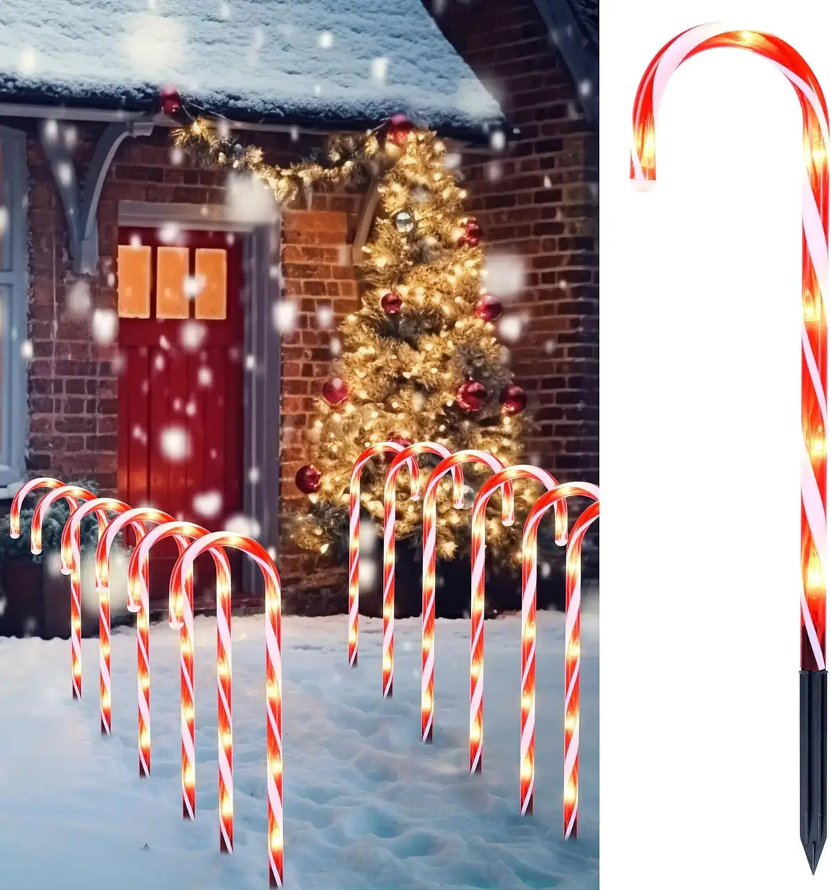 Candy Cane Pathway Markers | 16 Inch | Warm White Lights | Set Of 12